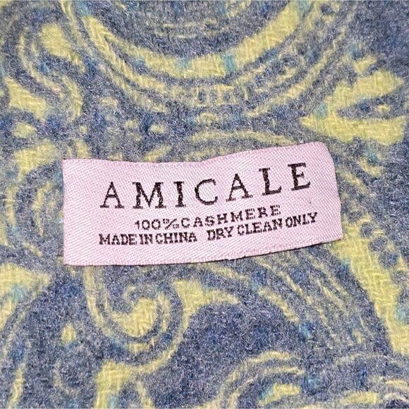 Amicale 100% CASHMERE Designer Blue and Green Patterned Scarf - Picture 5 of 6